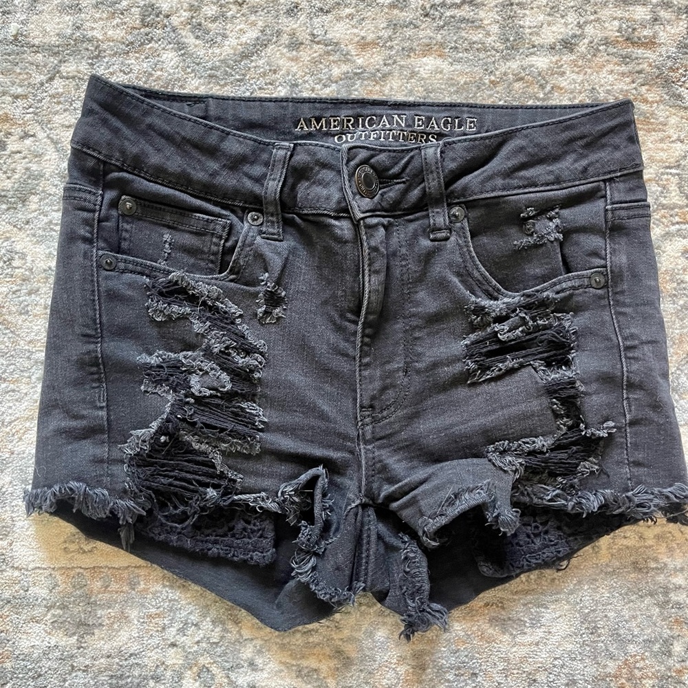 American Eagle Black Distressed Jean Shorts